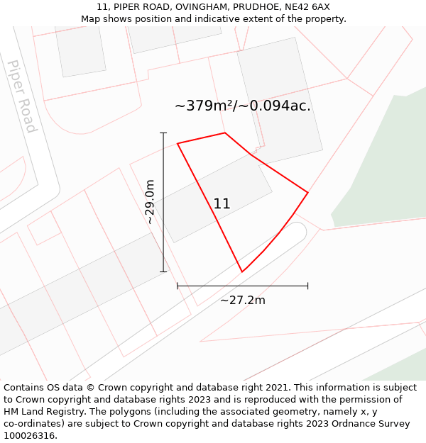 11, PIPER ROAD, OVINGHAM, PRUDHOE, NE42 6AX: Plot and title map