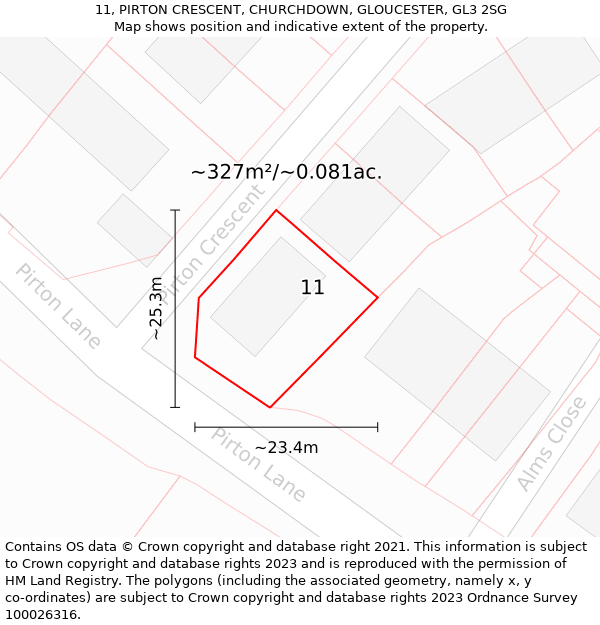 11, PIRTON CRESCENT, CHURCHDOWN, GLOUCESTER, GL3 2SG: Plot and title map