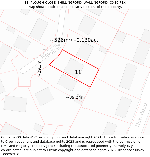 11, PLOUGH CLOSE, SHILLINGFORD, WALLINGFORD, OX10 7EX: Plot and title map