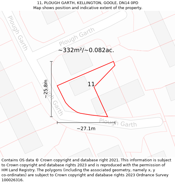 11, PLOUGH GARTH, KELLINGTON, GOOLE, DN14 0PD: Plot and title map