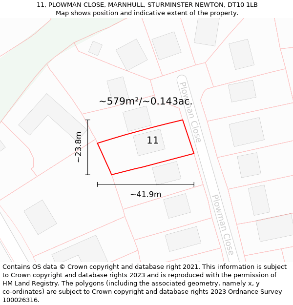 11, PLOWMAN CLOSE, MARNHULL, STURMINSTER NEWTON, DT10 1LB: Plot and title map