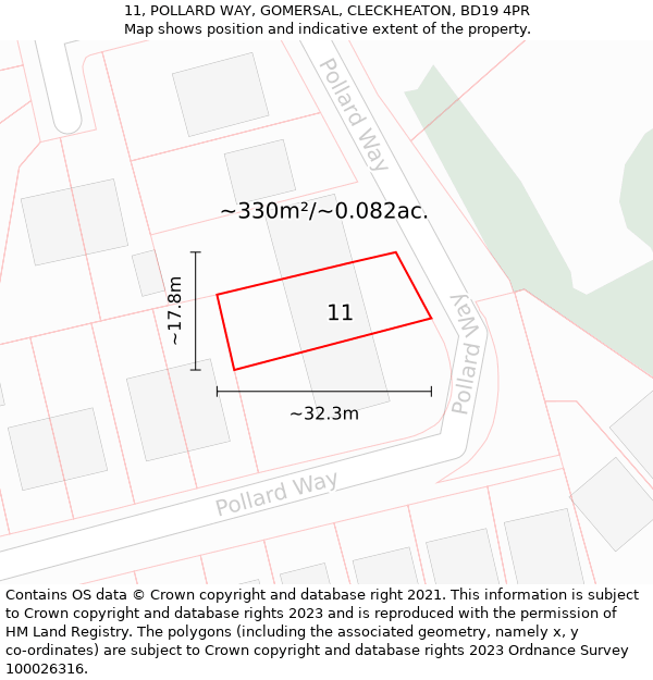 11, POLLARD WAY, GOMERSAL, CLECKHEATON, BD19 4PR: Plot and title map