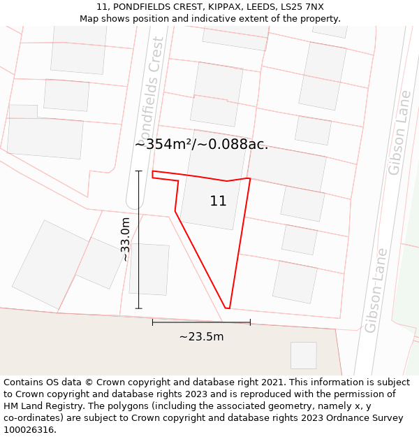 11, PONDFIELDS CREST, KIPPAX, LEEDS, LS25 7NX: Plot and title map