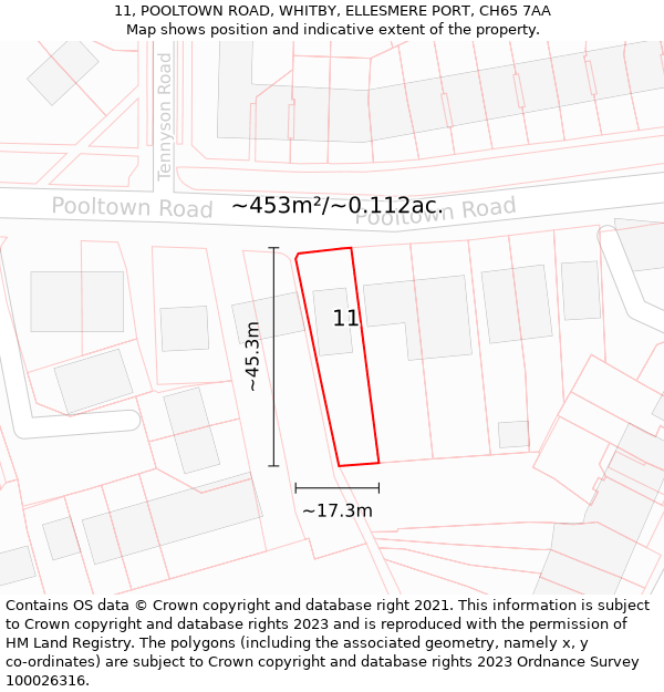 11, POOLTOWN ROAD, WHITBY, ELLESMERE PORT, CH65 7AA: Plot and title map