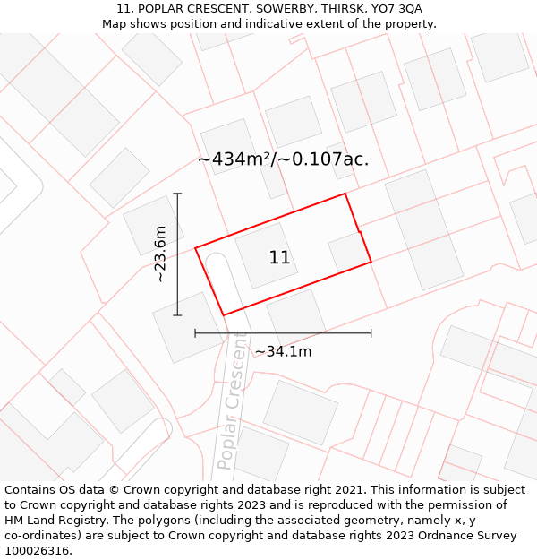 11, POPLAR CRESCENT, SOWERBY, THIRSK, YO7 3QA: Plot and title map