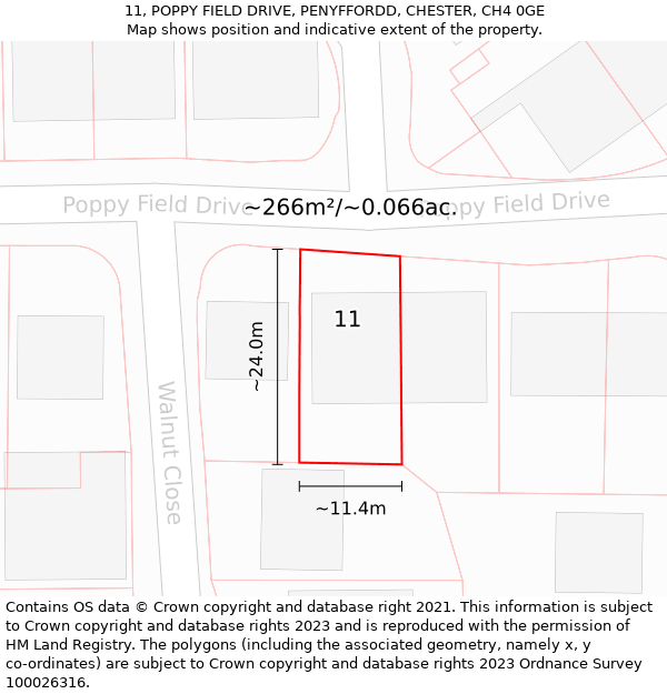 11, POPPY FIELD DRIVE, PENYFFORDD, CHESTER, CH4 0GE: Plot and title map