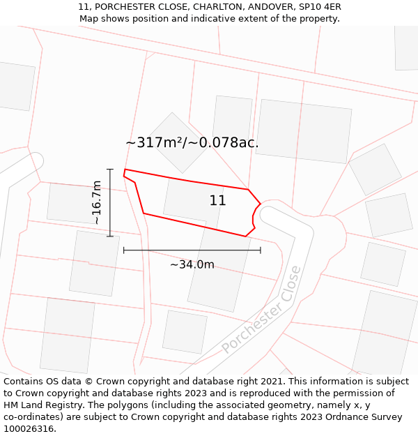 11, PORCHESTER CLOSE, CHARLTON, ANDOVER, SP10 4ER: Plot and title map