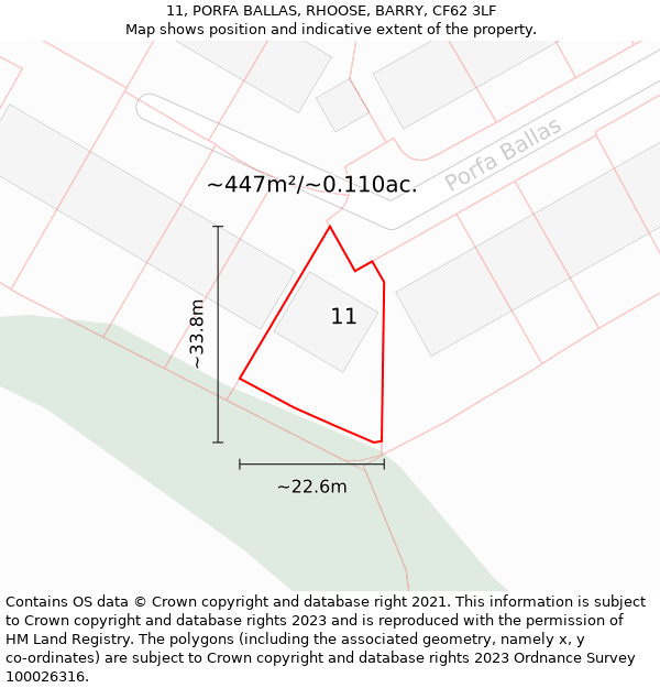 11, PORFA BALLAS, RHOOSE, BARRY, CF62 3LF: Plot and title map