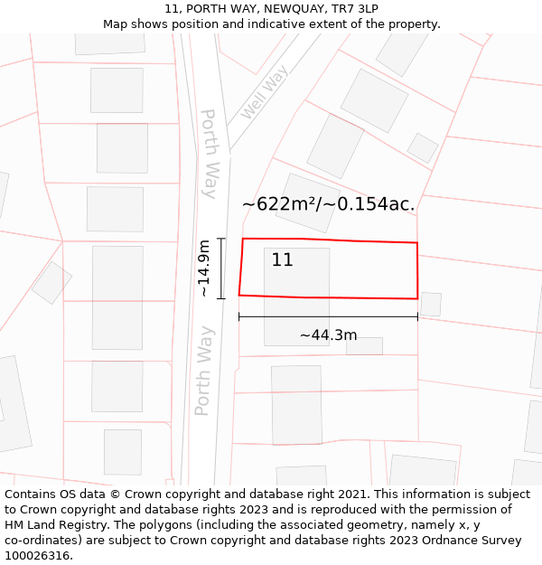 11, PORTH WAY, NEWQUAY, TR7 3LP: Plot and title map