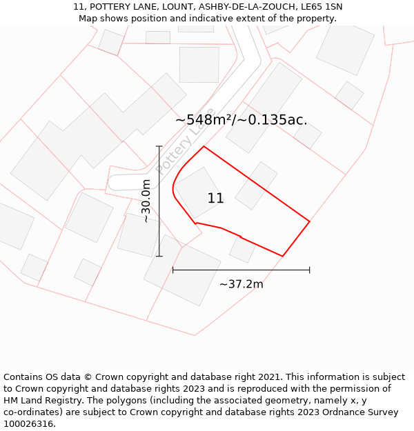 11, POTTERY LANE, LOUNT, ASHBY-DE-LA-ZOUCH, LE65 1SN: Plot and title map