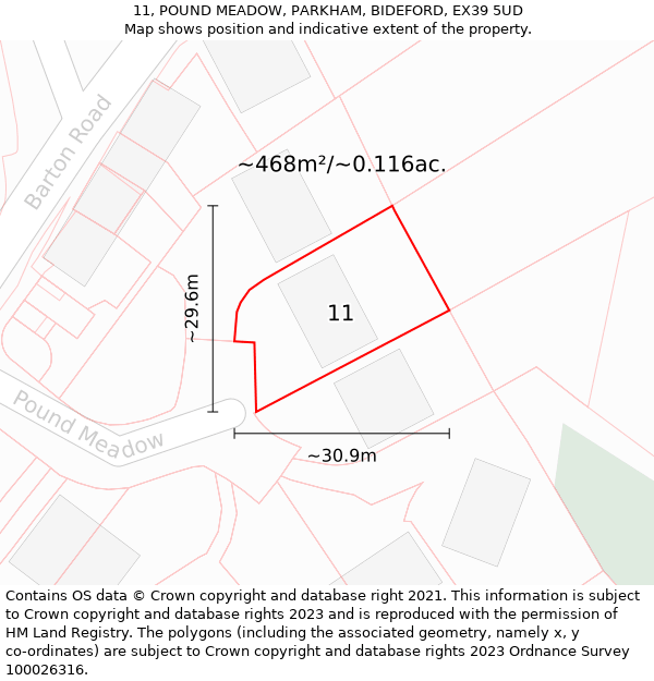 11, POUND MEADOW, PARKHAM, BIDEFORD, EX39 5UD: Plot and title map
