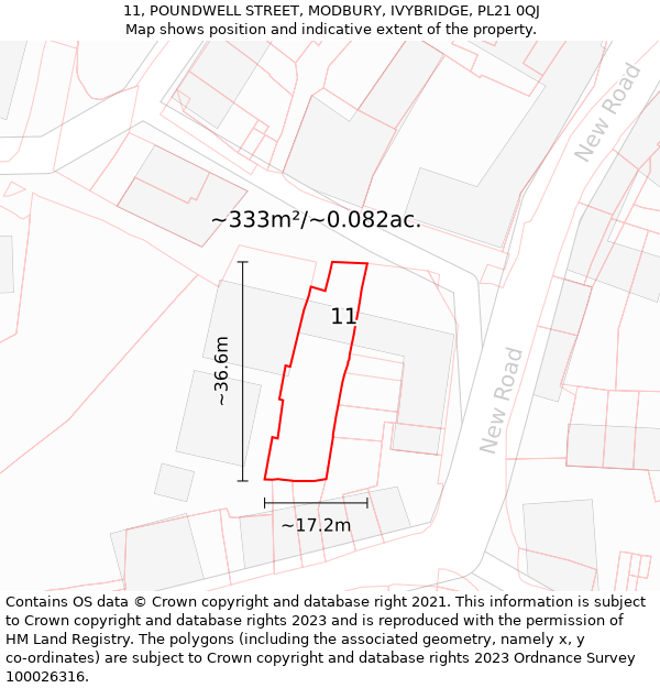 11, POUNDWELL STREET, MODBURY, IVYBRIDGE, PL21 0QJ: Plot and title map