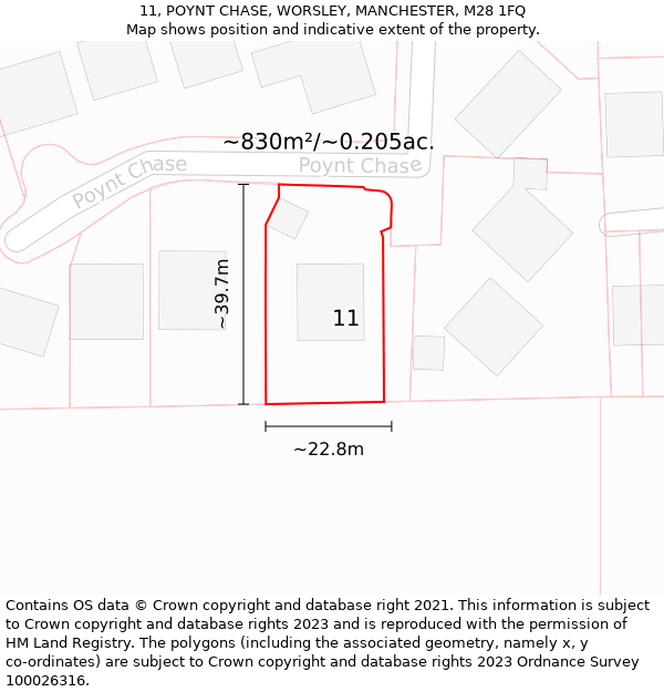 11, POYNT CHASE, WORSLEY, MANCHESTER, M28 1FQ: Plot and title map