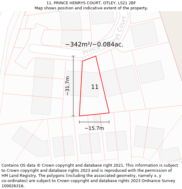 11, PRINCE HENRYS COURT, OTLEY, LS21 2BF: Plot and title map