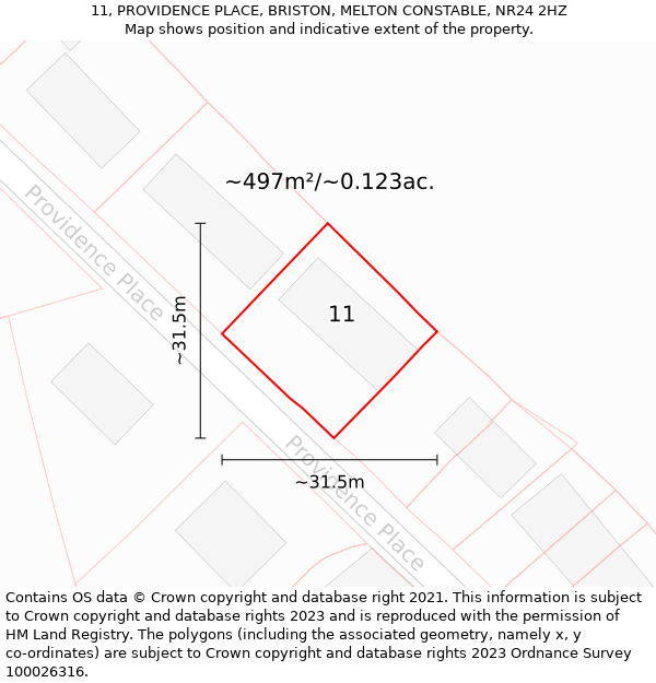 11, PROVIDENCE PLACE, BRISTON, MELTON CONSTABLE, NR24 2HZ: Plot and title map