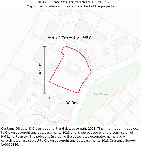 11, QUAKER ROW, COATES, CIRENCESTER, GL7 6JX: Plot and title map