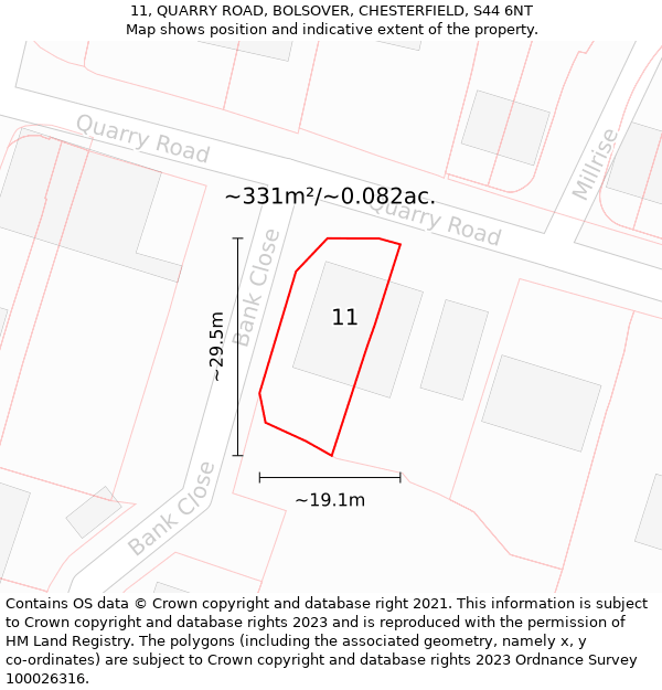 11, QUARRY ROAD, BOLSOVER, CHESTERFIELD, S44 6NT: Plot and title map