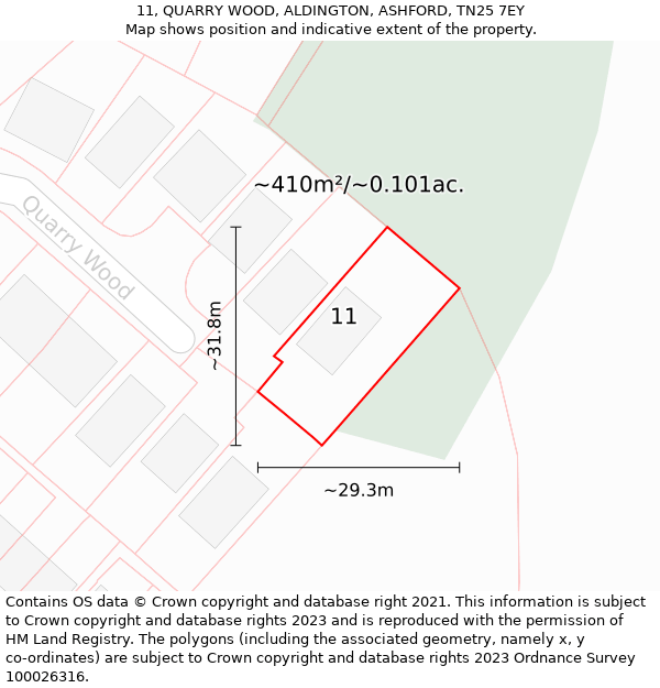 11, QUARRY WOOD, ALDINGTON, ASHFORD, TN25 7EY: Plot and title map