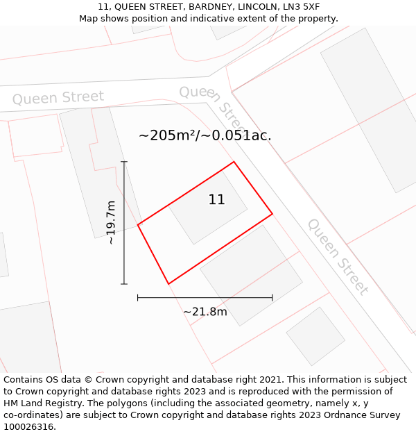 11, QUEEN STREET, BARDNEY, LINCOLN, LN3 5XF: Plot and title map