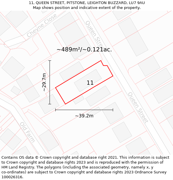 11, QUEEN STREET, PITSTONE, LEIGHTON BUZZARD, LU7 9AU: Plot and title map