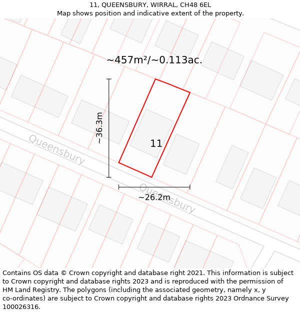 11, QUEENSBURY, WIRRAL, CH48 6EL: Plot and title map