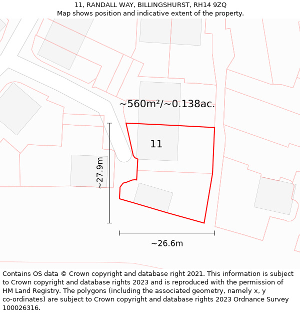 11, RANDALL WAY, BILLINGSHURST, RH14 9ZQ: Plot and title map