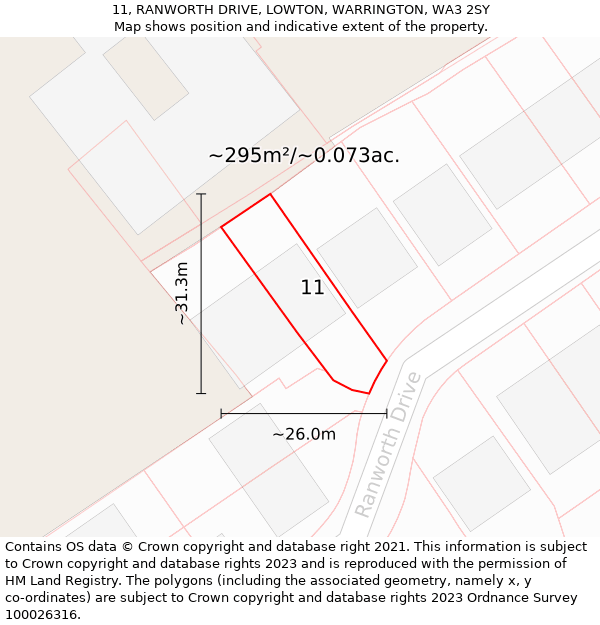 11, RANWORTH DRIVE, LOWTON, WARRINGTON, WA3 2SY: Plot and title map