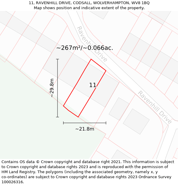 11, RAVENHILL DRIVE, CODSALL, WOLVERHAMPTON, WV8 1BQ: Plot and title map