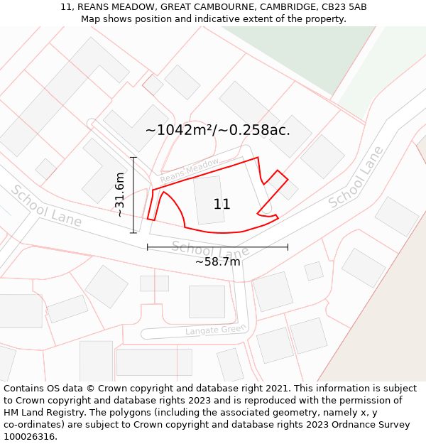 11, REANS MEADOW, GREAT CAMBOURNE, CAMBRIDGE, CB23 5AB: Plot and title map