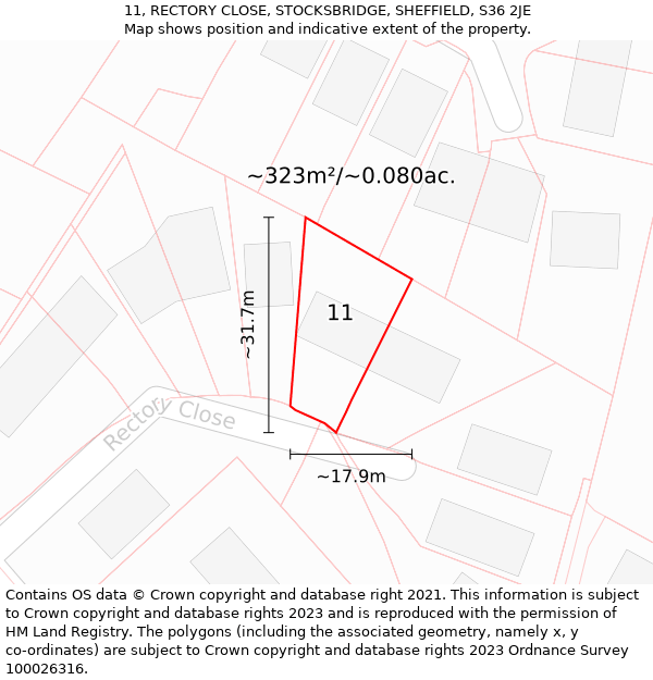 11, RECTORY CLOSE, STOCKSBRIDGE, SHEFFIELD, S36 2JE: Plot and title map
