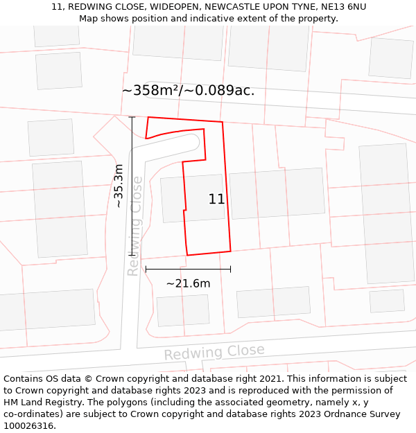 11, REDWING CLOSE, WIDEOPEN, NEWCASTLE UPON TYNE, NE13 6NU: Plot and title map