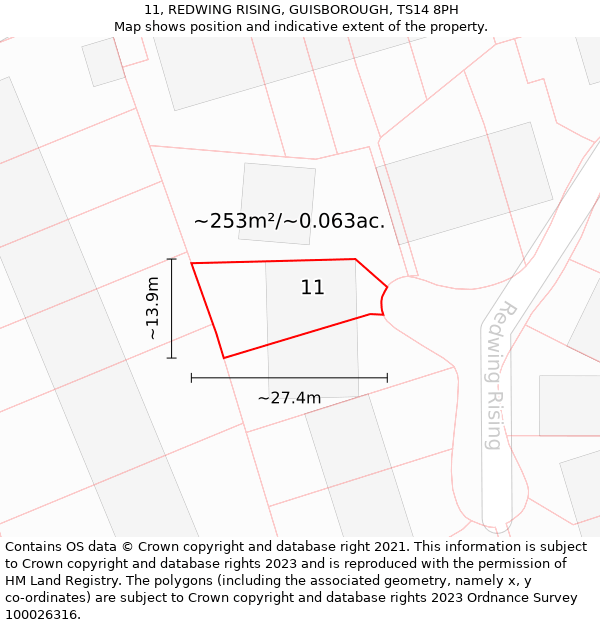 11, REDWING RISING, GUISBOROUGH, TS14 8PH: Plot and title map