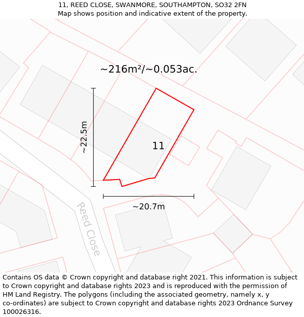 11, REED CLOSE, SWANMORE, SOUTHAMPTON, SO32 2FN: Plot and title map