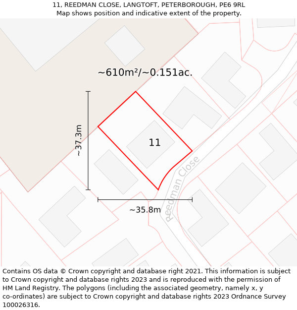 11, REEDMAN CLOSE, LANGTOFT, PETERBOROUGH, PE6 9RL: Plot and title map