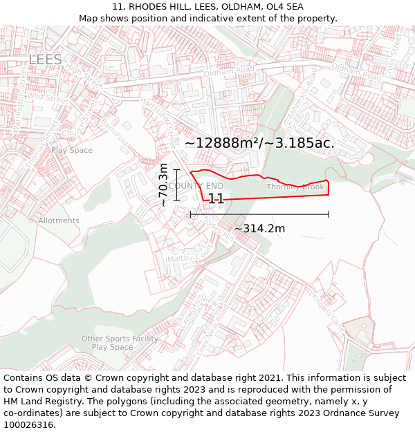 11, RHODES HILL, LEES, OLDHAM, OL4 5EA: Plot and title map