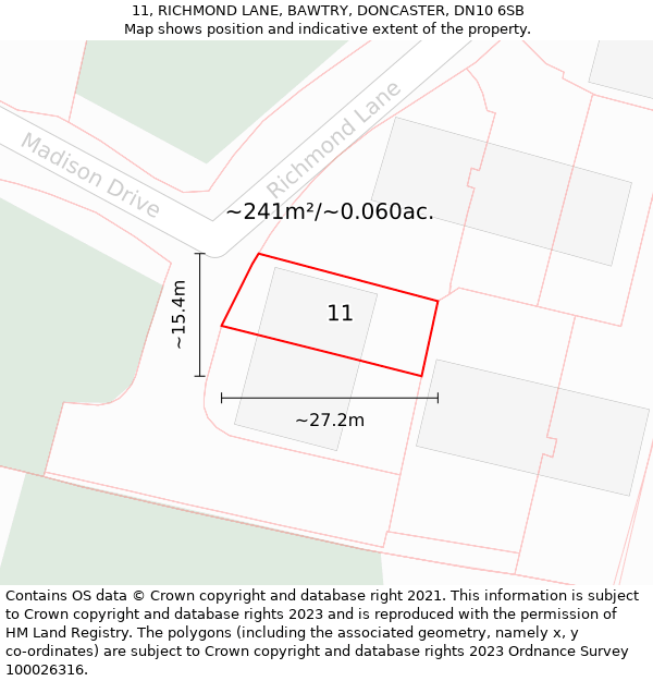 11, RICHMOND LANE, BAWTRY, DONCASTER, DN10 6SB: Plot and title map