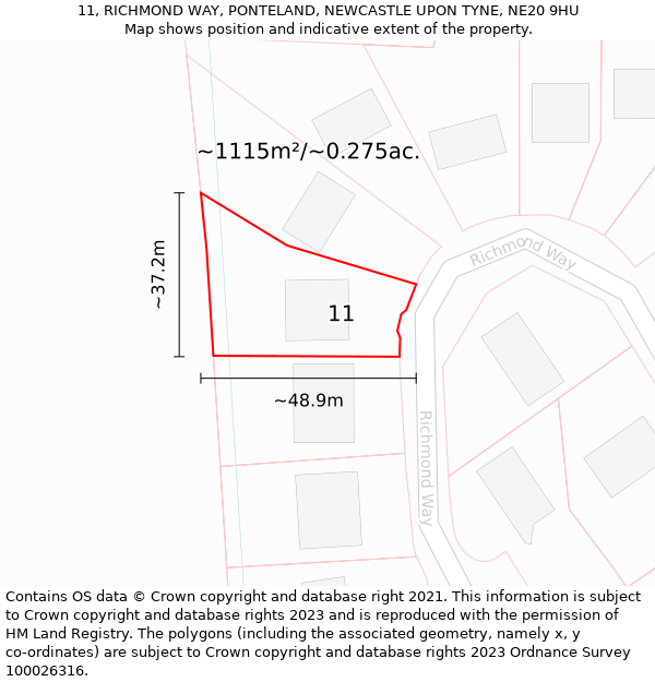 11, RICHMOND WAY, PONTELAND, NEWCASTLE UPON TYNE, NE20 9HU: Plot and title map