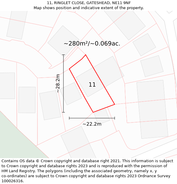 11, RINGLET CLOSE, GATESHEAD, NE11 9NF: Plot and title map