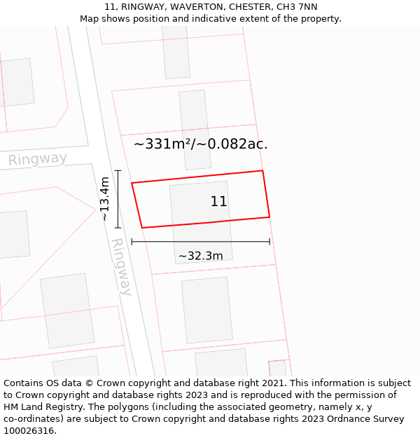 11, RINGWAY, WAVERTON, CHESTER, CH3 7NN: Plot and title map