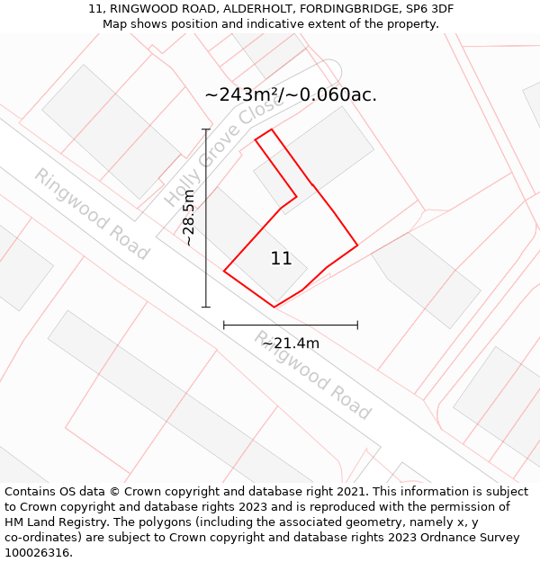 11, RINGWOOD ROAD, ALDERHOLT, FORDINGBRIDGE, SP6 3DF: Plot and title map