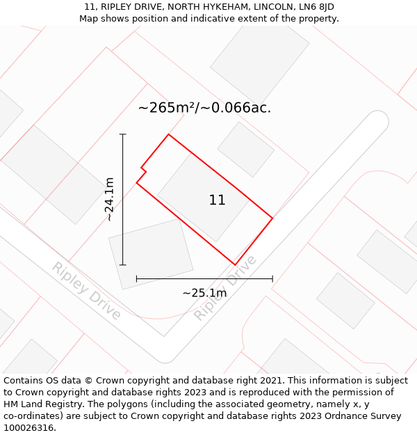 11, RIPLEY DRIVE, NORTH HYKEHAM, LINCOLN, LN6 8JD: Plot and title map