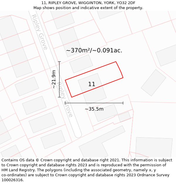 11, RIPLEY GROVE, WIGGINTON, YORK, YO32 2DF: Plot and title map