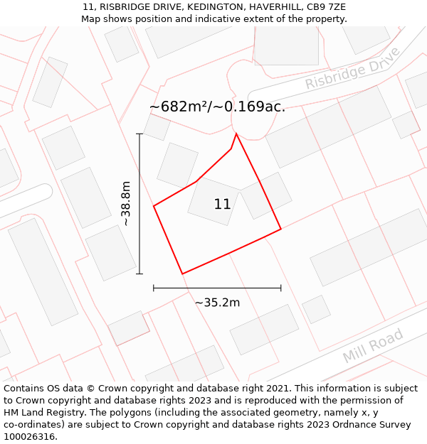 11, RISBRIDGE DRIVE, KEDINGTON, HAVERHILL, CB9 7ZE: Plot and title map