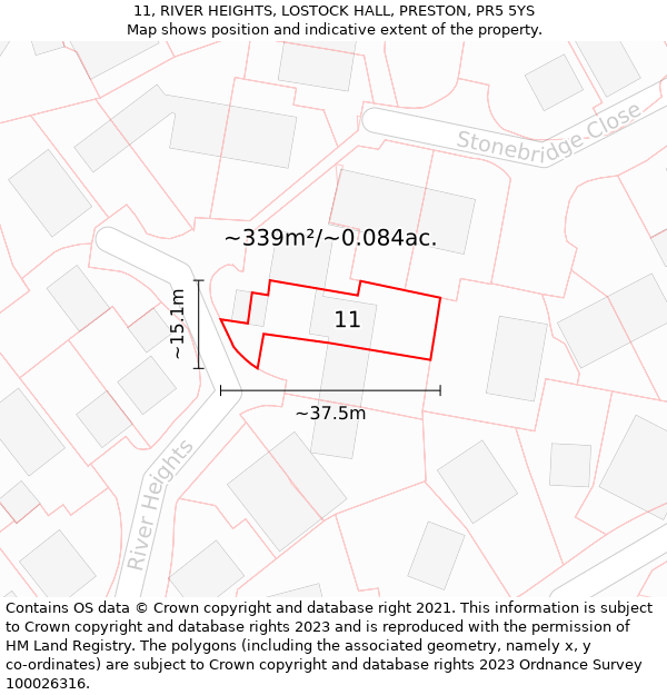 11, RIVER HEIGHTS, LOSTOCK HALL, PRESTON, PR5 5YS: Plot and title map