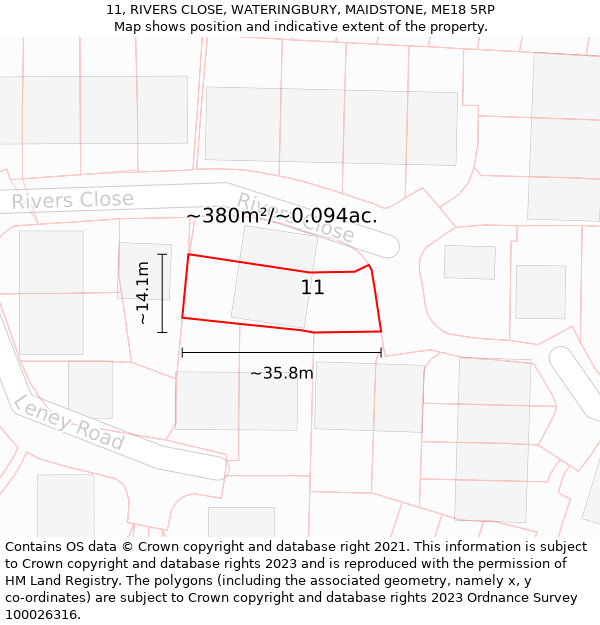 11, RIVERS CLOSE, WATERINGBURY, MAIDSTONE, ME18 5RP: Plot and title map