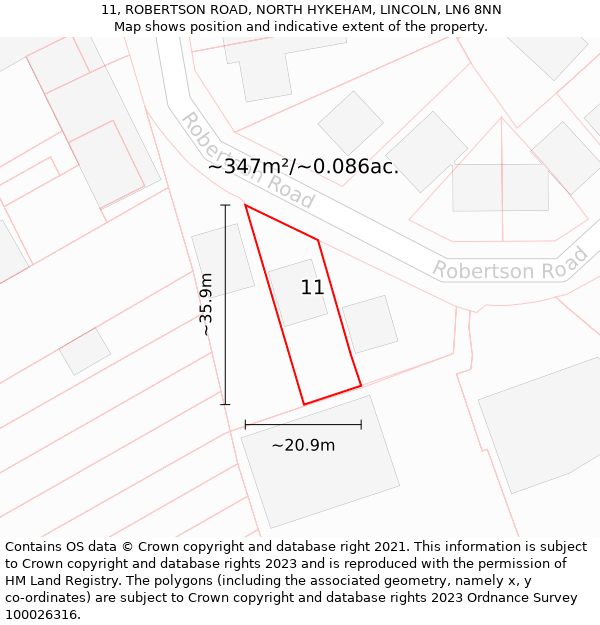 11, ROBERTSON ROAD, NORTH HYKEHAM, LINCOLN, LN6 8NN: Plot and title map