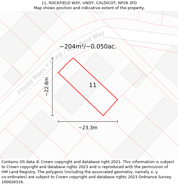 11, ROCKFIELD WAY, UNDY, CALDICOT, NP26 3FD: Plot and title map