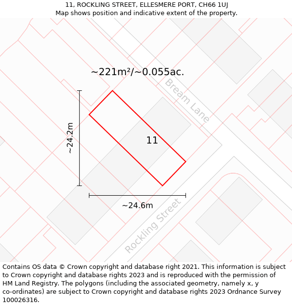 11, ROCKLING STREET, ELLESMERE PORT, CH66 1UJ: Plot and title map