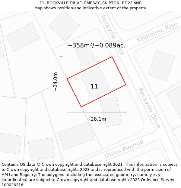 11, ROCKVILLE DRIVE, EMBSAY, SKIPTON, BD23 6NR: Plot and title map