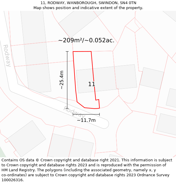 11, RODWAY, WANBOROUGH, SWINDON, SN4 0TN: Plot and title map